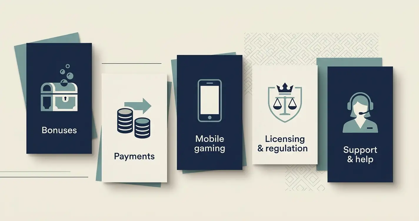 FAQ cards for bonus payments mobile licence and support questions