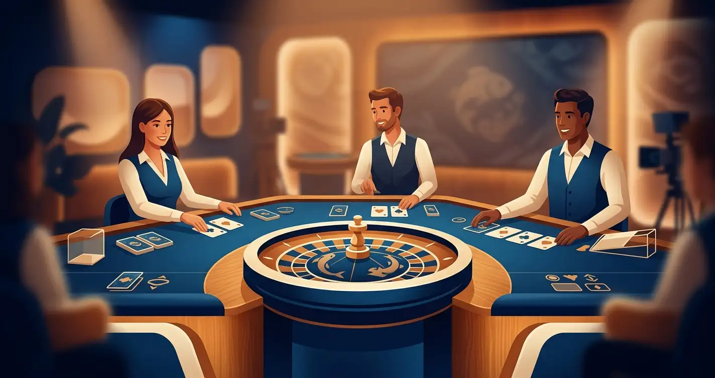 Generic live casino table with cards and studio lighting