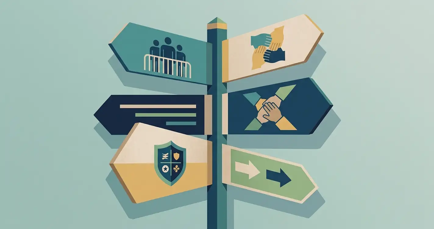 Responsible gambling signpost with self-exclusion and support icons